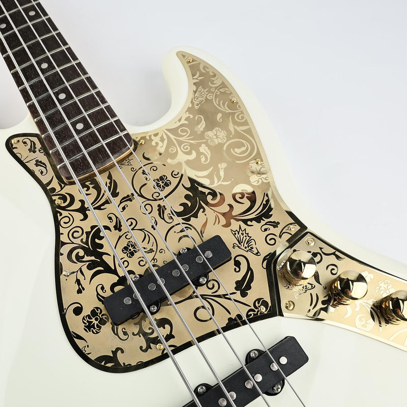 [AUSTRALIA] - Stainless Steel J Bass Pick Guard Scratch Plate 10 Hole Engraved Metal Bass Pickguard with Mounting Screws Compatible with USA/Mexican Standard FD Jazz 4-String Bass Parts(Gold) Gold 