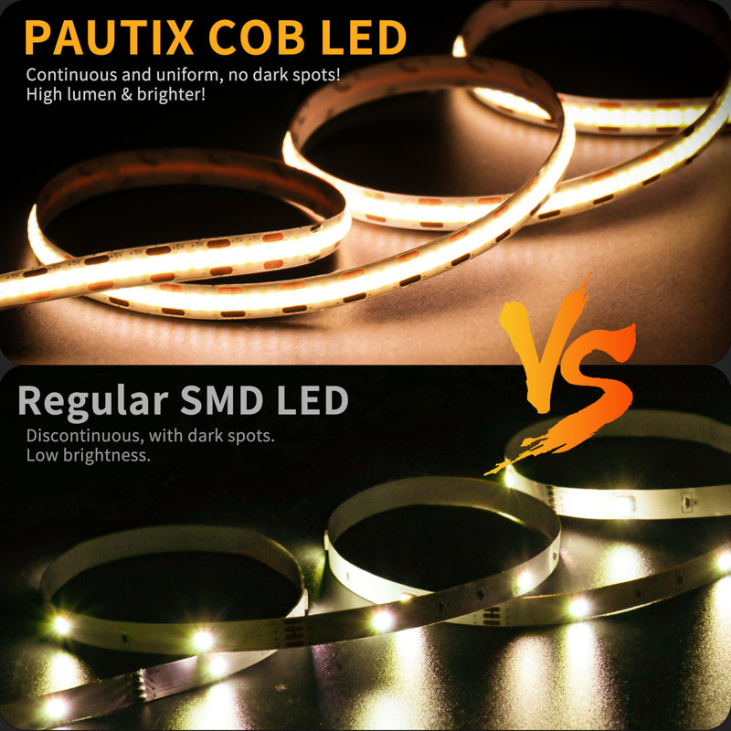 PAUTIX COB LED Strip Light 5V USB 6.56ft/2m 640LEDs 1200lm Dimmable LED Strip Light 3000K Warm White CRI85+ USB TV Backlight,Flexible Under Cabinet Tape Light for Bedroom,Kitchen,Home DIY Lighting 6.56ft/3000k(In-line Dimmer)