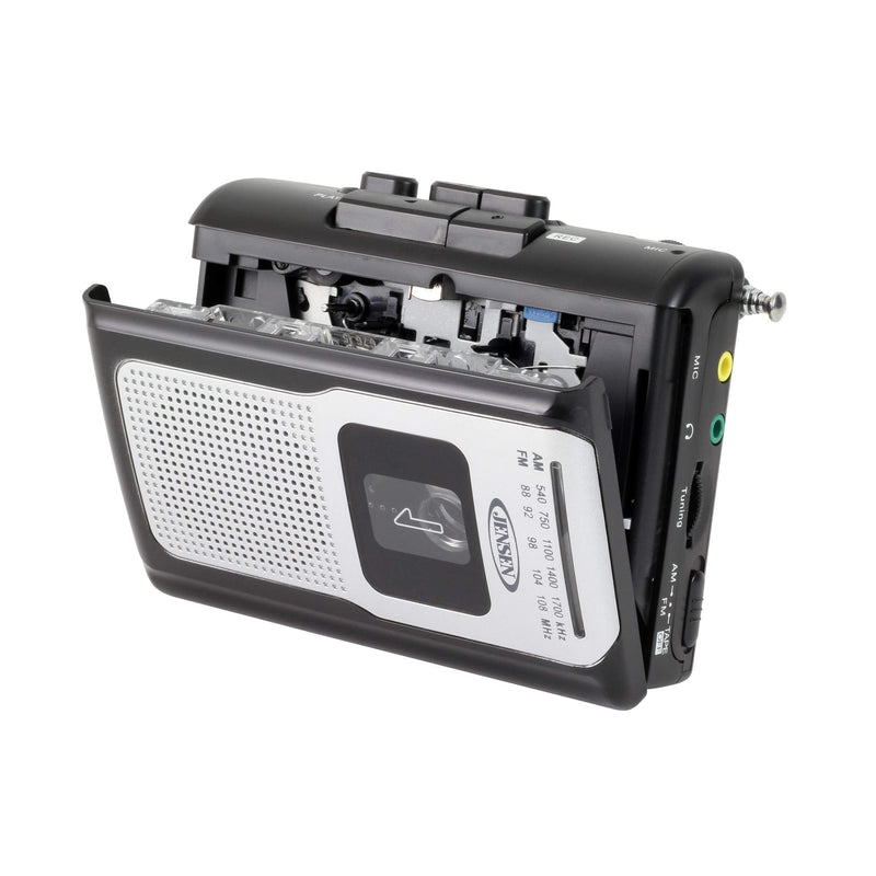 Jensen CR-100 Retro Portable AM/FM Radio Personal Cassette Player Compact Lightweight Design Stereo AM/FM Radio Cassette Player/Recorder & Built in Speaker (Black Series) Black