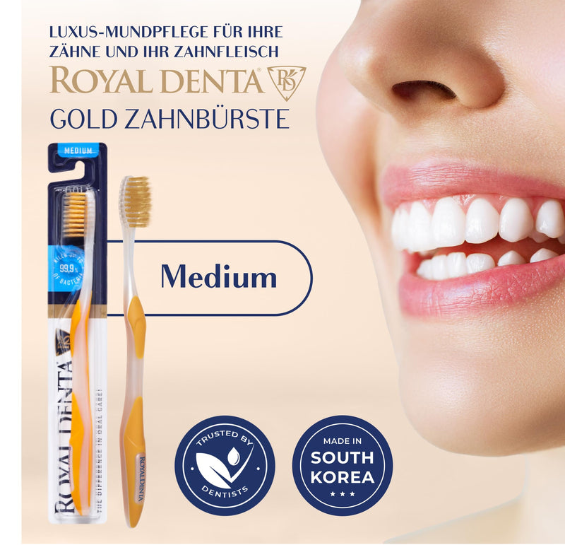 [AUSTRALIA] - Manual Toothbrush Medium for Adults, Floss Toothbrush with Gold, Yellow Royal Denta 