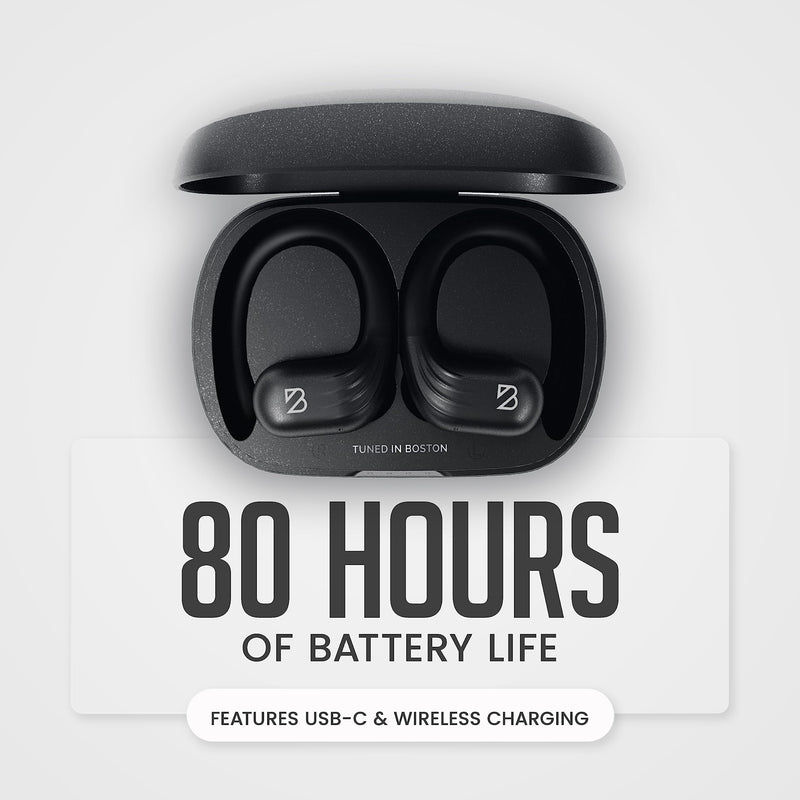 Back Bay Audio Runner Wireless Running Earbuds, Earbud Over Ear Hooks | 80-Hour Long Battery Life, Water-Resistant Wireless Running Headphones. Bass Boost, Bluetooth 5 Wireless Charging Case Runner 60 Black
