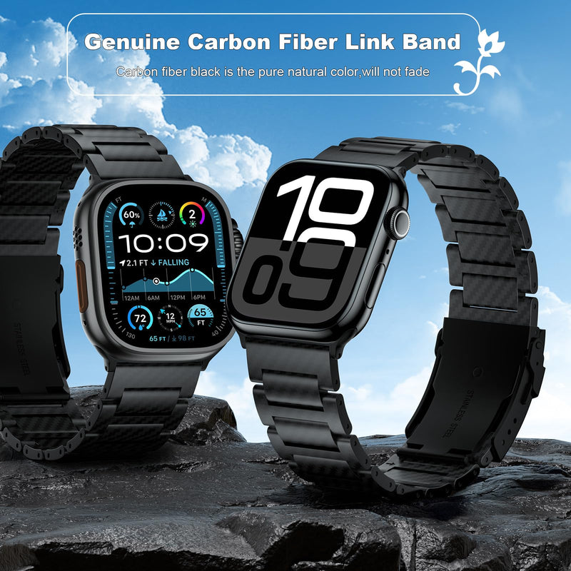 iiteeology Carbon Band Compatible with Apple Watch 46mm 45mm 44mm 42mm Series 11-1, Ultra 3/Ultra 2 49mm Band, Upgraded Light Genuine Carbon Fiber Band for Men Classic Black 49/46/45/44/42mm-Series 3 2 1