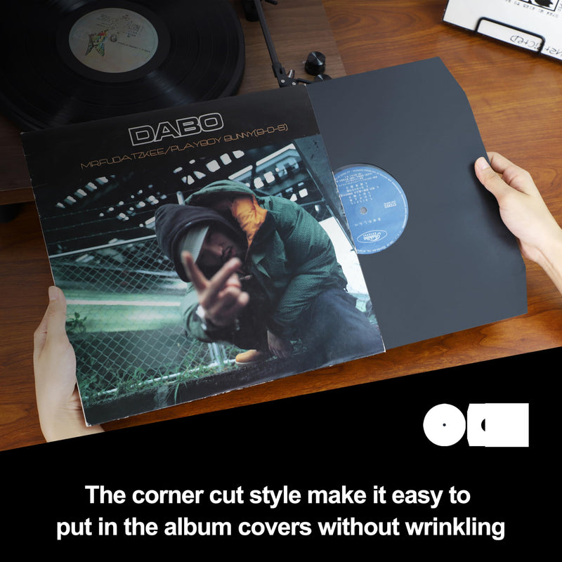 25Pcs Vinyl Record Inner Sleeves, Black Kraft Paper Record Sleeves with Poly Lined for 12" Records, Comer Cut Design Acid Free Album Covers, Vinyl Record Album Covers LP Jacket Protective 12 Inch