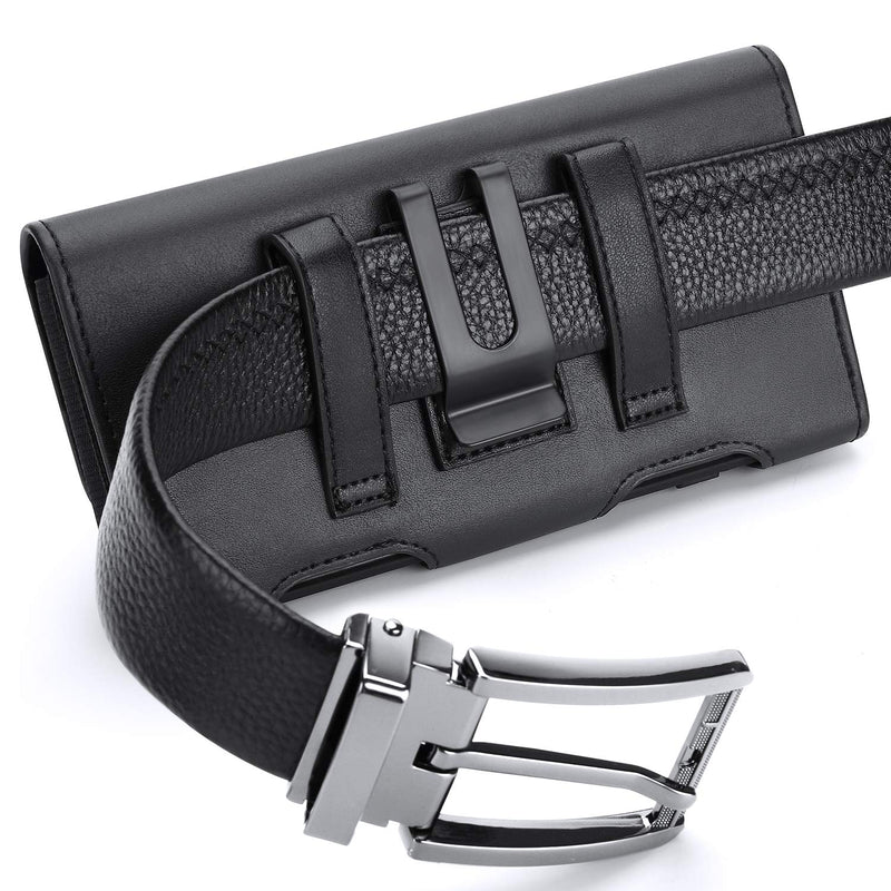 BECPLT Galaxy S24 Ultra S23 Ultra S22 Ultra 5G Note 20 Ultra 5G Note 10+ Plus 5G Holster Black Leather Carrying Cell Phone Holder Belt Clip Holster Case Pouch for Galaxy A14 5G S21 Ultra 5G Note 20 9 XL (6.85" x 3.6" x 0.75") Black-Leather