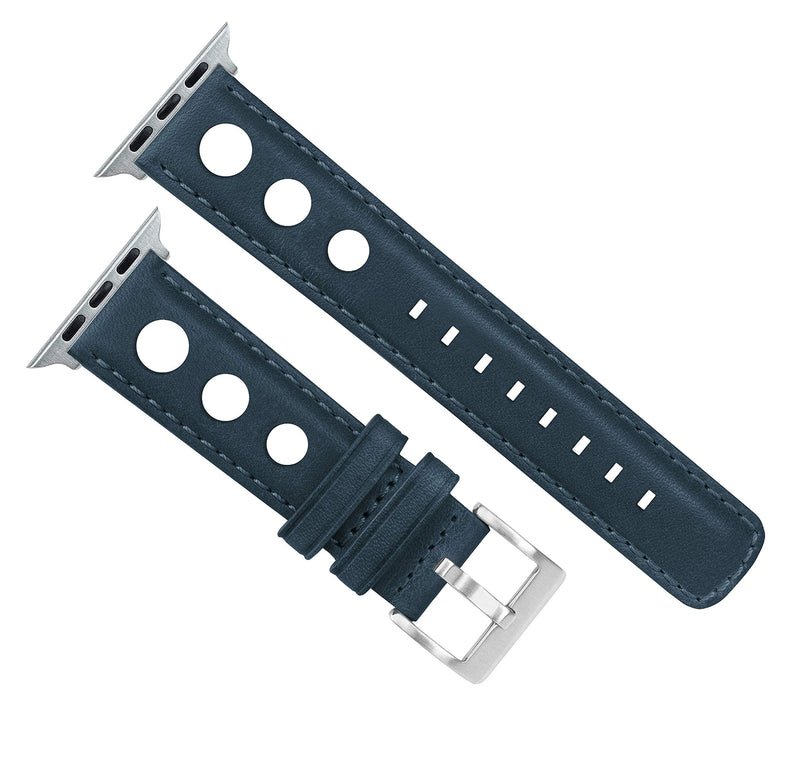 BARTON WATCH BANDS - Horween Leather Watch Bands Compatible with Apple Watch Models - 1, 2, 3, 4, 5, 6, 7, 8, 9, 10, SE, Ultra & Ultra 2 Navy Blue (Rally Style) Large Apple Watch (42mm/44mm/45mm/49mm)