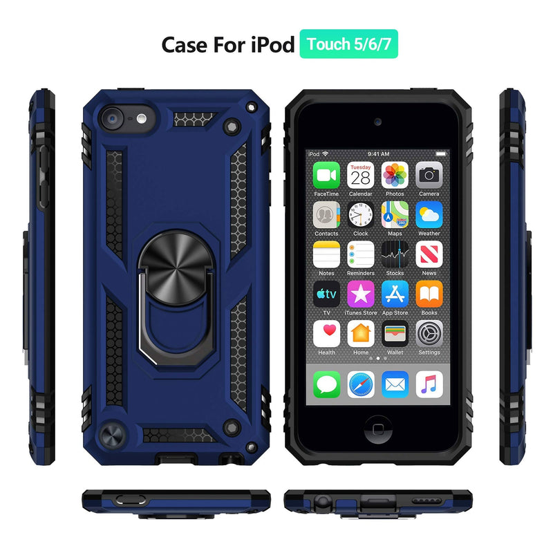 ULAK Compatible with iPod Touch 7 Case/iPod Touch 6 Case with 2 HD Screen Protectors, Hybrid Rugged Shockproof Cover with Built-in Kickstand for iPod Touch 7th/6th/5th Generation (Blue) Blue