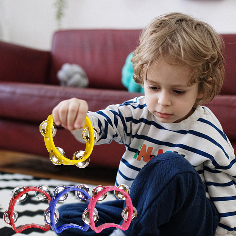 [AUSTRALIA] - Tambourine for Kids, Hand Tambourines Bulk Toddlers Musical Instrument, Metal Jingles Hand Held Percussion, Small Tambourine for Kids, Boys, Girls, 4 Pack 4-colors 