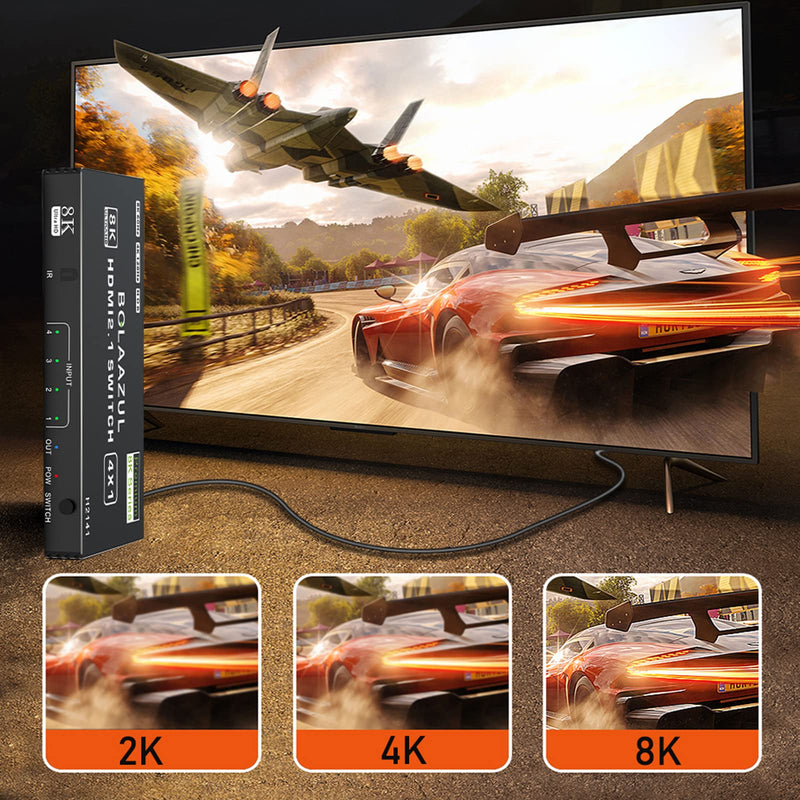 [AUSTRALIA] - BolAAzuL 8K HDMI 2.1 Switch 120Hz 4K 4 in 1 Out, 8K@60Hz HDMI 2.1 Splitter Switcher Selector Box 4-Port with Remote 4K 120Hz 2K 144Hz, HDMI 4x1 HDR, 48Gbps, CEC, Dolby Vision, for Xbox Series X PS5 