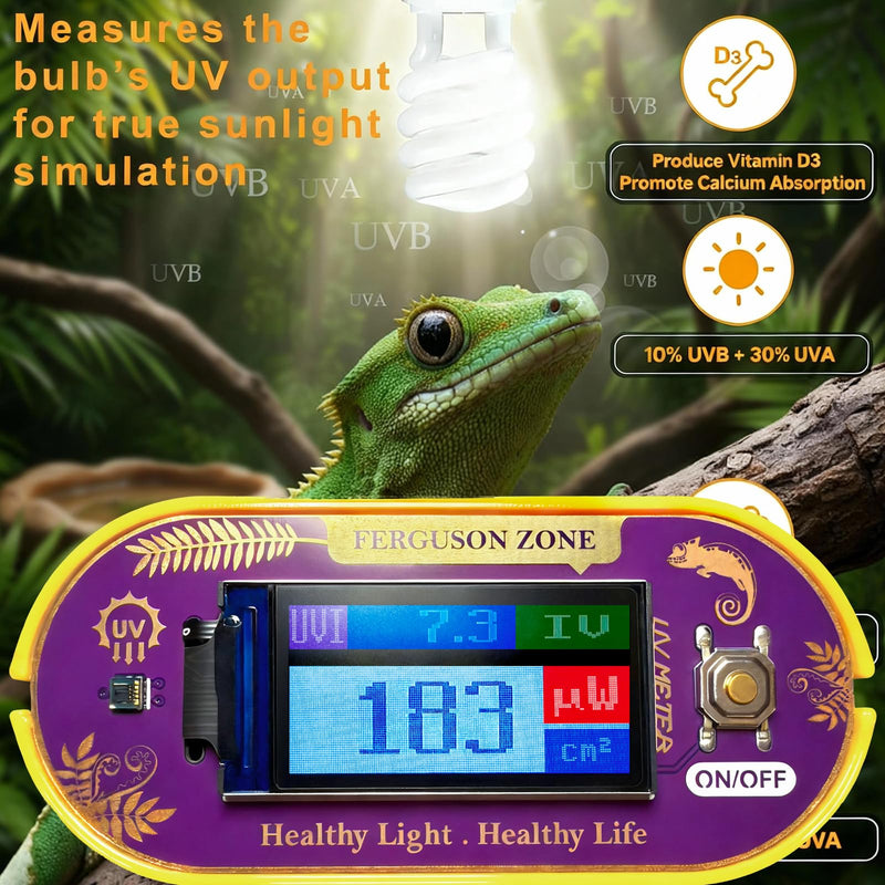 [AUSTRALIA] - Reptile UVB UVA Light Meter for Bearded Dragon Tank Accessories, Portable Light Meter & Radiation Detector for Reptiles, Test Light and Sunlight Wavelength Meter with CR2032 Battery Light Yellow 
