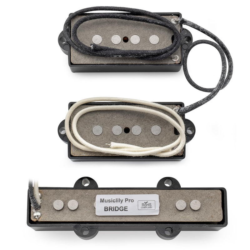 Musiclily Pro PJB-6070S Alnico 5 Single Coil Neck Bridge Pickups Set 10.5K/7.9K for PJ Bass, Black