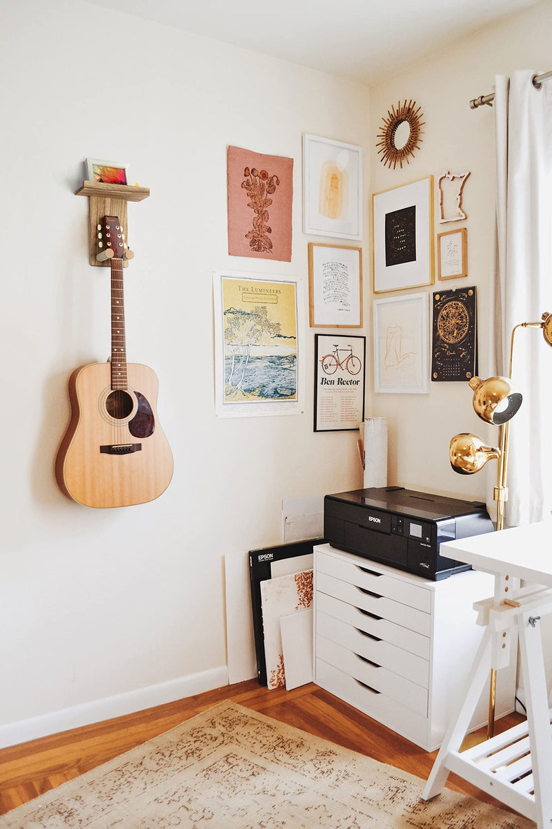 [AUSTRALIA] - Keebofly Guitar Wall Mount Hanger with Rustic Wood Shelf- Single Pack, Wall Hook Rack for Acoustic/Electric Guitars, Bass & Ukulele, (Brown,Patented) 1 Single Pack_Brown 