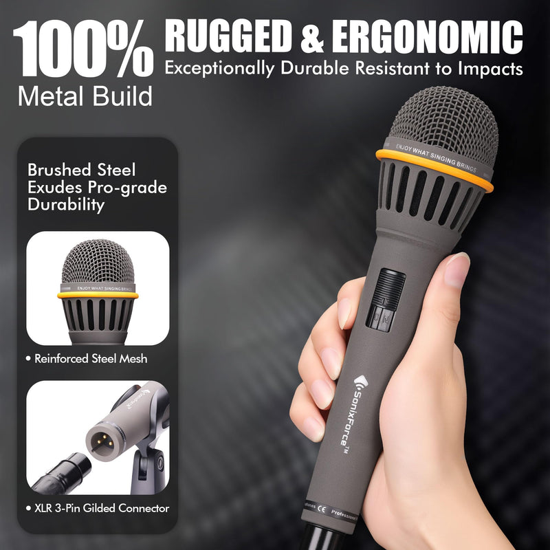 [AUSTRALIA] - Dynamic Microphone - Vocal Microphone for Singing - Handheld Wired Microphones with 16ft XLR to 1/4" Audio Cable - Mic for Speaker, Mixer, Amplifier & Karaoke Machine (Matte Grey) Matte Grey 