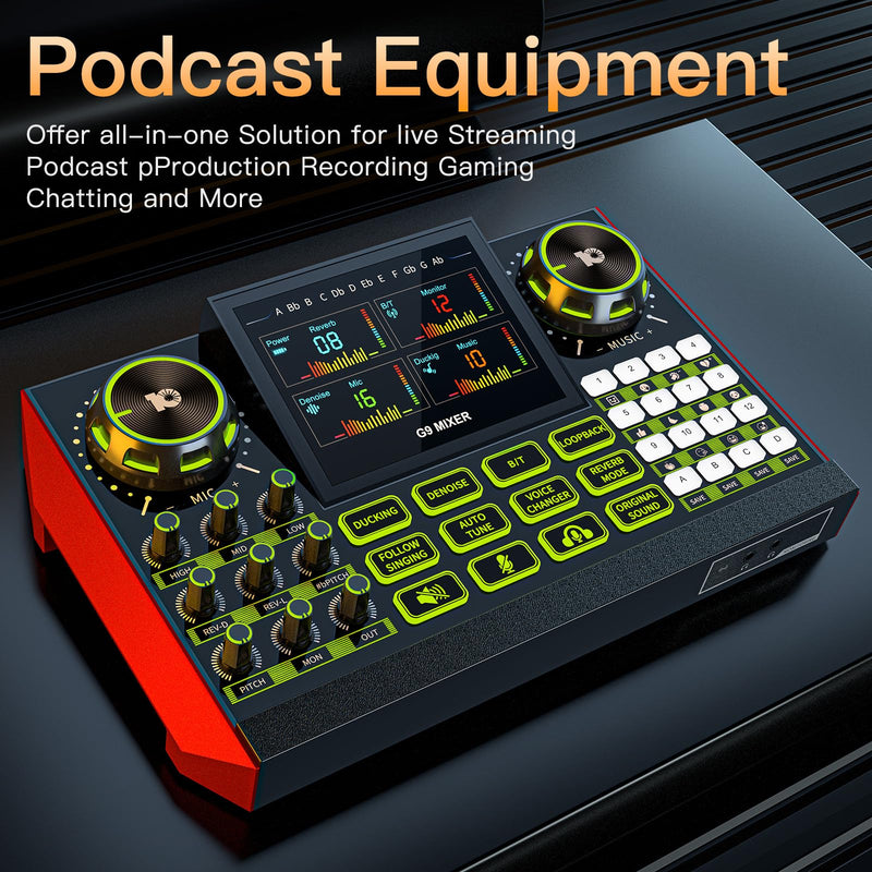 [AUSTRALIA] - Audio mixer, suitable for live streaming, singing, and gaming on computers/phones; podcast mixer with real-time sound card, noise reduction function, and one-click mute function G9 AUDIO MIXER 