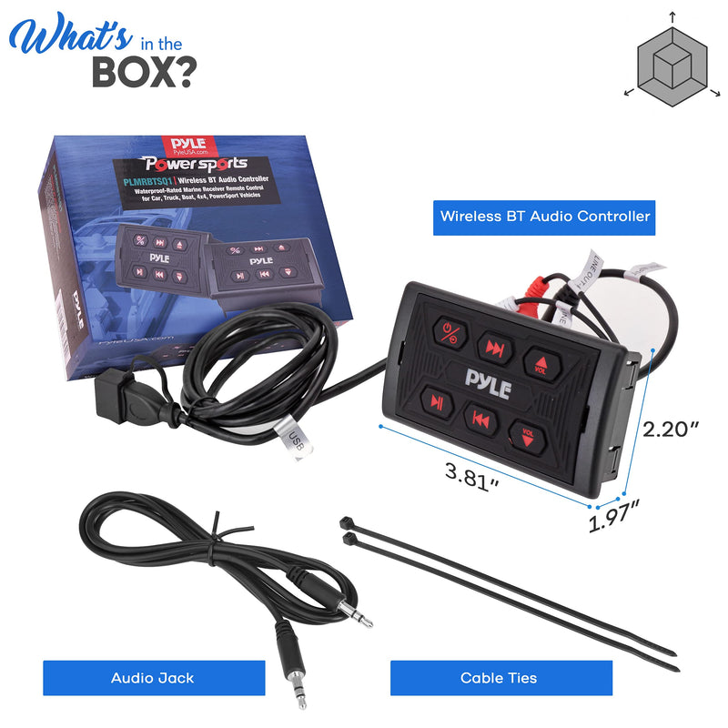 Pyle PLMRBTSQ1 Bluetooth Car Radio, Waterproof Marine Receiver, USB & AUX Inputs, IPX6 Rated, Universal Mounting, Includes 3.5mm Cable, Wireless Range 30ft