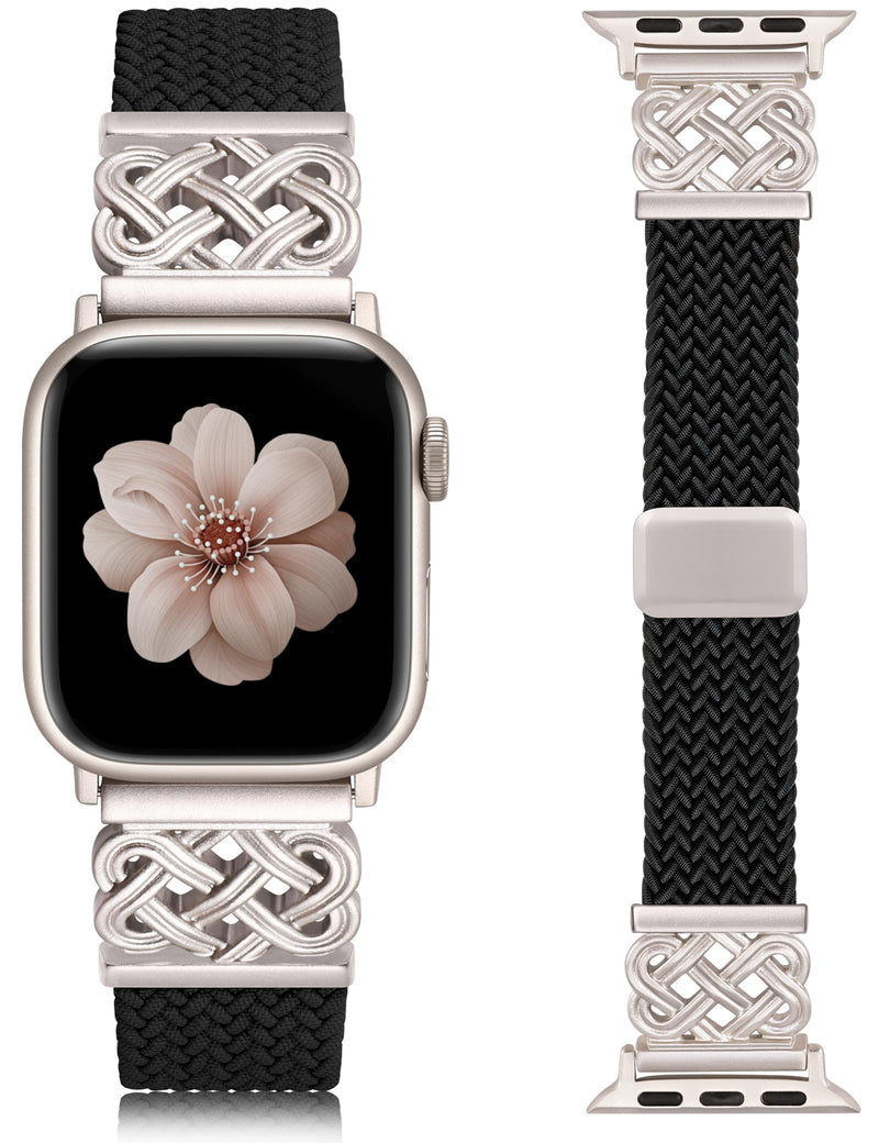 TOYOUTHS Braided Magnetic Band Compatible with Apple Watch Bands 42/41/40/38mm Women Men, Dressy Stretchy Celtic Knot Elastic Nylon Fabric Woven Strap for iWatch Series 11 10 9 8 7 6 5 4 SE 3 2 1