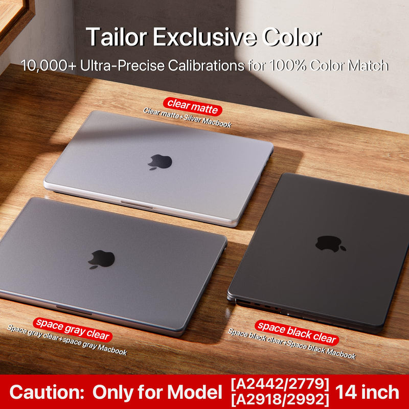 for MacBook Pro 14 inch Case 2023-2021 M3 Pro/Max A2918 A2992 M2 A2779 M1 A2442 [100% Match Official Color] [Scientific Slim] Protective Hard Case Matte Cover for Laptop - Space Black Clear