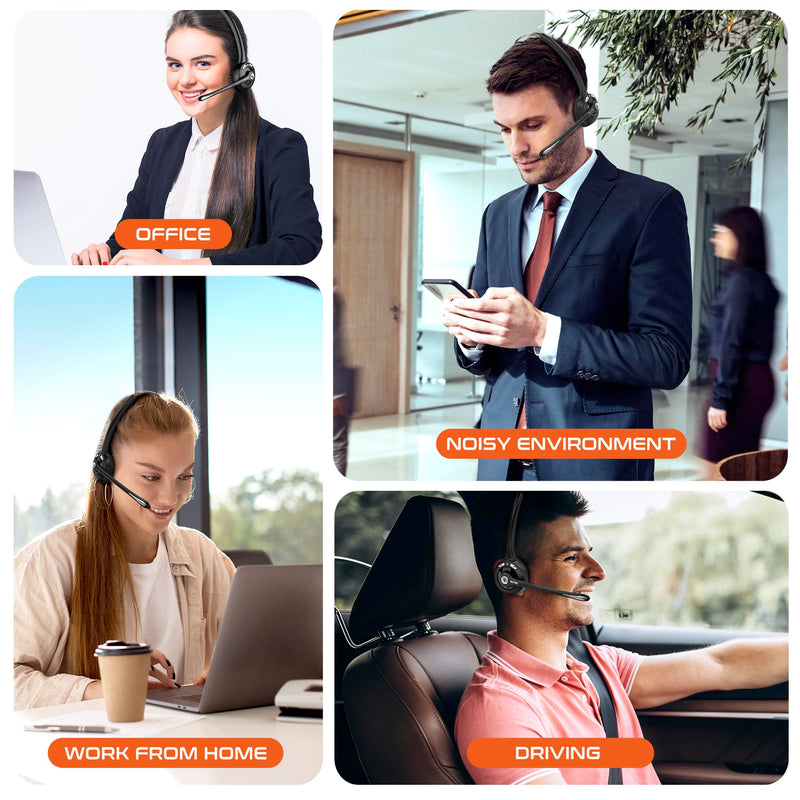 [AUSTRALIA] - Delton 10X Bluetooth Computer Headset, Over-The-Head Single Ear Wireless Headset with Noise Canceling Mic for Computer/Laptop/Call Center/Truck Driver, Works with All Meetings Apps - Black Monoaural 