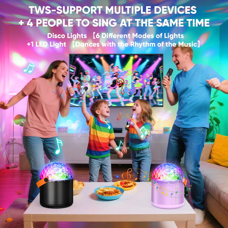 Karaoke Machine with Disco LED Lights for Adults Kids, Portable Bluetooth Speaker with 2 Wireless Microphone, Christmas Birthday Gifts Toys for 3-12+ Kids Family Home Party Stocking Stuffers Purple