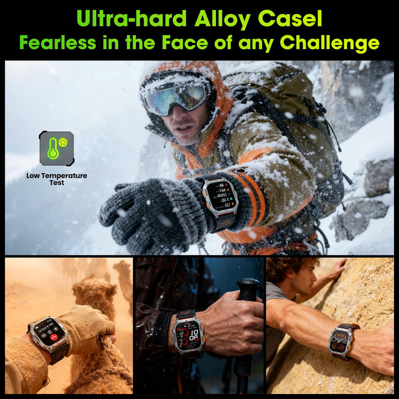 Smart Watches for Men, 2.01" HD Military Smart Watch with 1000mAh High-Capacity Battery/Led Flashlight/Answer/Make Call/Heart Rate/Sleep Monitor/Step Tracker, Fitness Tracker for Android/iPhone Orange