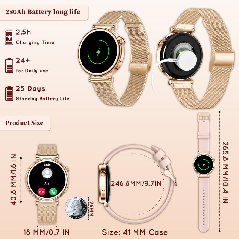 Smart Watch for Women 1.27" HD 3 Band Fitness Tracker Bluetooth Call | Compatible Android iPhone Phone with SpO2/Heart Rate/Sleep Monitor,120+ Sports Modes IP68 Waterproof Smartwatch Rose Gold Rose Gold-3 Bands)