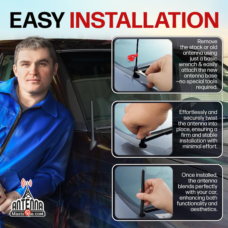 Short Rubber Antenna fits Toyota Tundra (2000-2020) - USA Stainless Steel Threading - The Original 6 3/4 Inch Accessories - Car Wash Proof - Internal Copper Coil