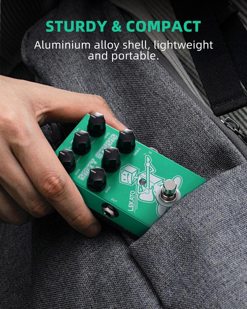 LEKATO Boost Distortion Overdrive Digital Guitar Effect Pedal with 9 Tones, 3-band EQ, True Bypass, Combo Clean Pedal for Electric Guitar Green Boost Distortion