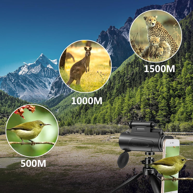 Monocular Telescope with Lights HD Monoculars 80x100 for Adults High Powered Monocular for Hunting with Smartphone Holder & Tripod, Handheld Telescope Suitable for Bird Watching Stargazing-Black Black