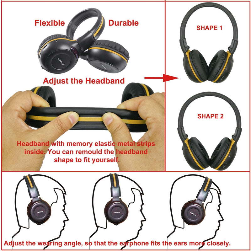 SIMOLIO IR Headphones for Car DVD, Wireless Car Headphone for Honda Odyssey | Folding 2 Channel Universal Infrared Headsets with AUX Cord & Case for uConnect, Dodge Grand Caravan, Chrysler Town & Country