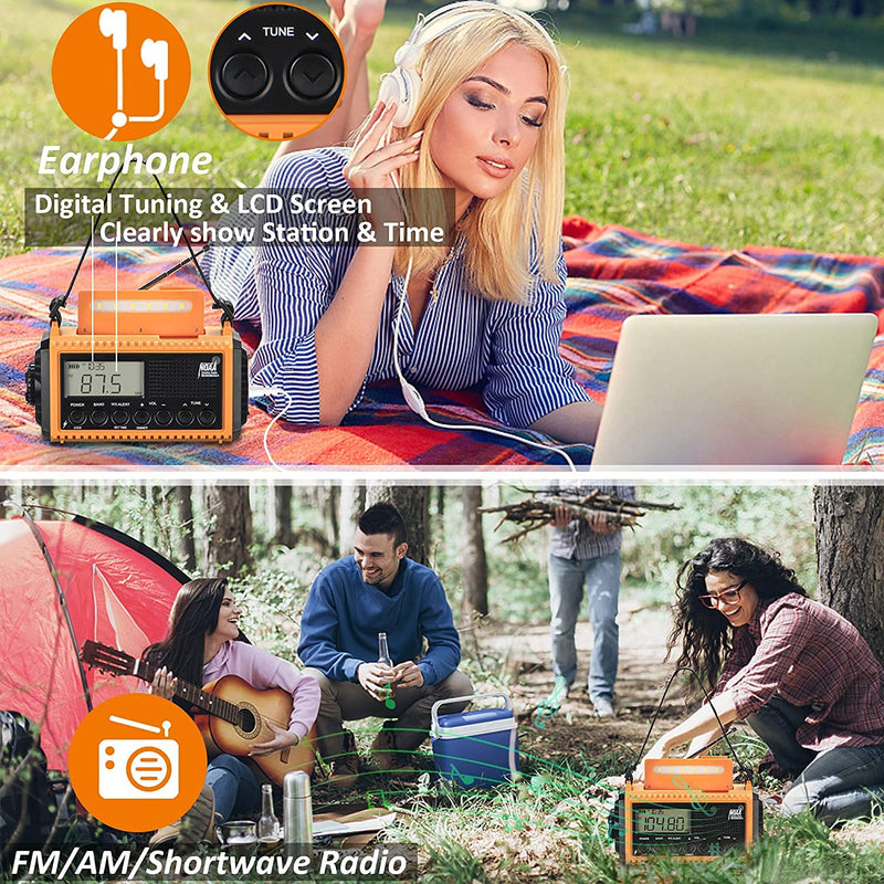[AUSTRALIA] - Emergency Weather Radio with AM/FM/NOAA/SW,5000mAh Alert SOS Survival Portable Radio,5 Ways Powered Solar Hand Crank Radio with Cellphone Charger, Flashlight, Reading Lamp, Headphone Jack for Outdoor 