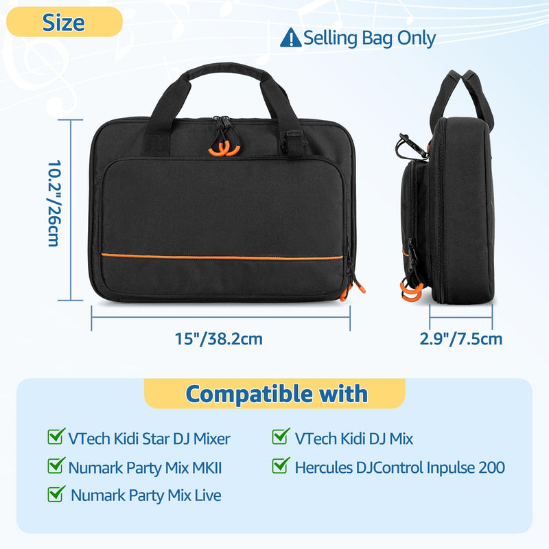 Padded Carrying Bag Compatible with VTech Kidi Star DJ Mixer/Kidi DJ Mix, Small DJ Mixer Storage Bag with Accessory Pockets for Cable, User Guide, Batteries or Other Accessories - Empty Bag Black