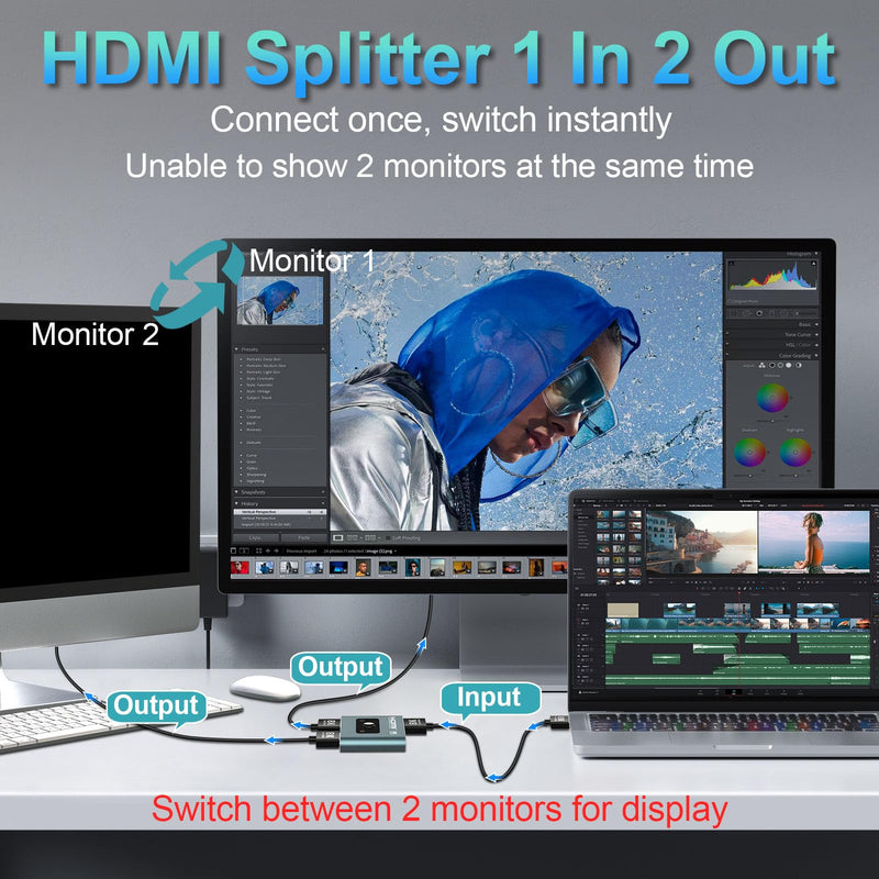 [AUSTRALIA] - 4K 120Hz HDMI Switch, 8K 60Hz HDMI 2.1 Bi-Directional 2-in-1/1-in-2 Switcher Splitter, Aluminum HDMI Selector 48Gbps High Resolution Switch Capable for Gaming, PS5, Xbox, HDR10, Dolby Vision 