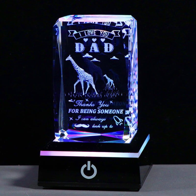 Father Day Gifts for Dad from Daughter Son, 3D Crystal Laser Engraved Giraffe Statue Birthday Gifts for Dad Who Wants Nothing, Personalized Best Dad Ever Gifts Funny New Bonus Dad Gifts DAD GIFTS Giraffe with LED Base