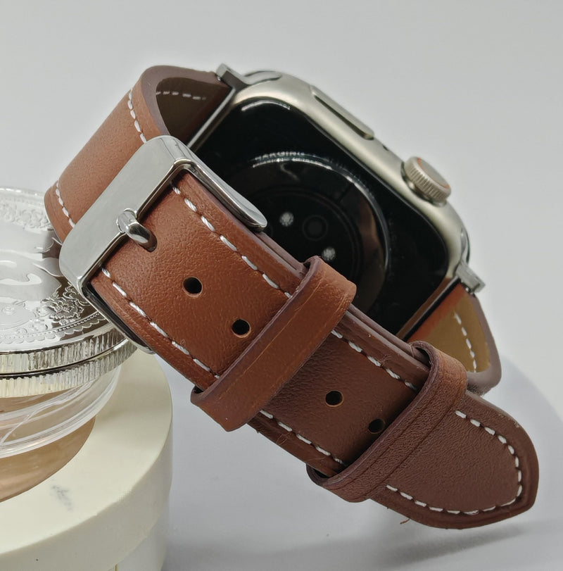 2 Pack Genuine Leather Bands (Brown and Beige) Compatible with Apple Watch Band for Women Men 42mm 41mm 40mm 38mm, for iWatch Series 10 9 8 7 6 SE 5 4 3 2 1