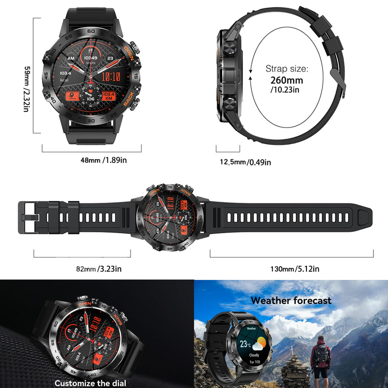 Military Smart Watch for Men(Answer/Dial Calls), Fitness Tracker for Android iPhone, 1.39" Activity Tracker with Heart Rate Sleep SpO2 Monitor, Calorie, 5ATM Waterproof Smartwatch, 3 Straps (Black) Black