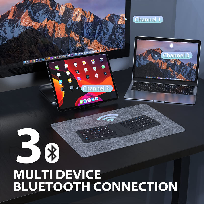 Portable Keyboard, iClever BK06 Foldable Bluetooth Keyboard, Multi-Device Wireless Folding Keyboard, Ultra Slim Ergonomic Design with Stand Holder for iPhone, iPad, Smartphone, Tablet, Laptop