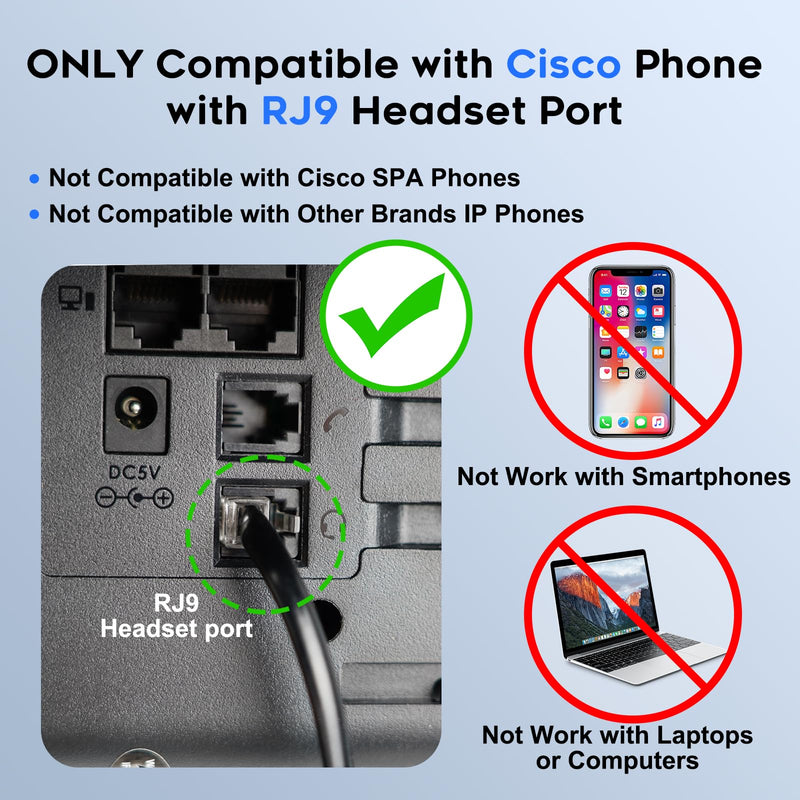[AUSTRALIA] - MKJ Cisco Headset Noise Canceling Wired Headphones with Microphone Corded RJ9 Telephone Headset for Cisco Office Phones CP-7821 7940 7942G 7945G 7961G 7962G 7965G 7971G 7975G 8865 9951 Basic Mono Headset 