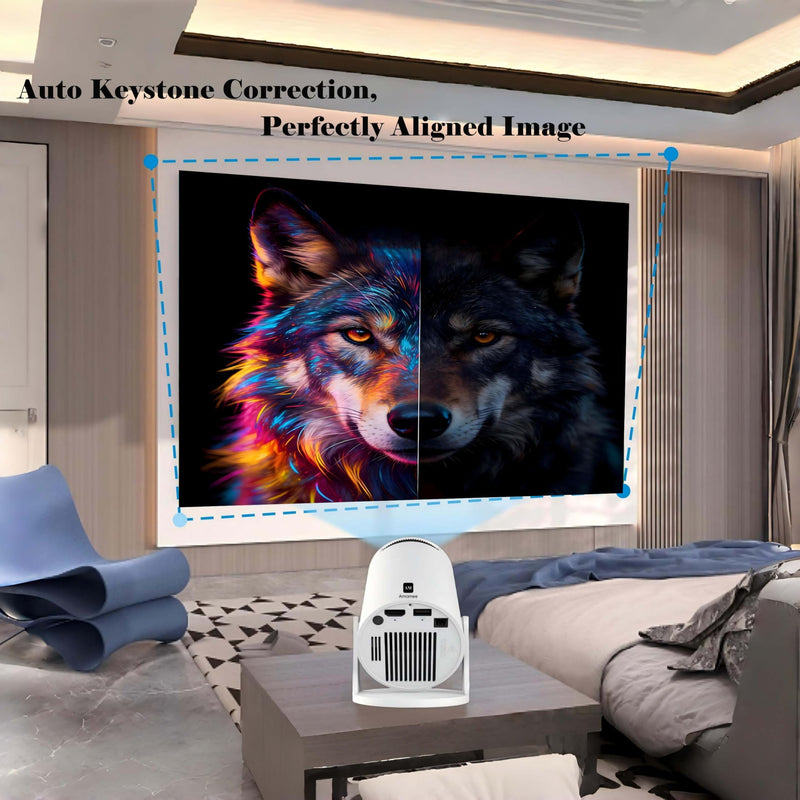 Smart Short Throw Projector with WiFi and Bluetooth, 210° Rotatable Mini Projector with Android System, Built-in Apps, Auto Keystone, Portable Ceiling Movie Projector for Bedroom & Outdoor Use Basic Edition