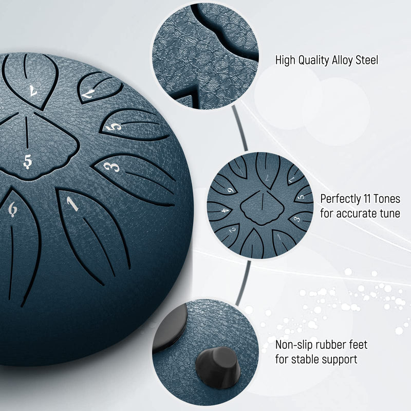 [AUSTRALIA] - LEKATO Steel Tongue Drum 6 Inch 11 Note Sound Healing Beginner Handpan Drum Percussion for Meditation Yoga Musical Education 