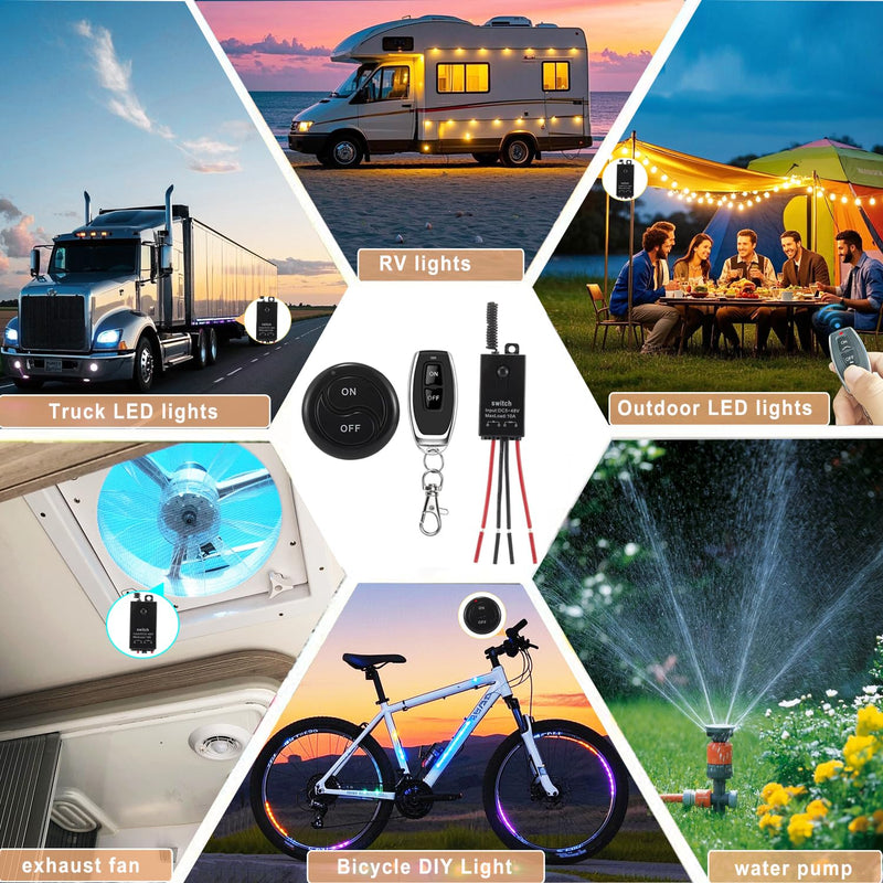 [AUSTRALIA] - dstfuy 12 V Radio Switch, Wireless Light Switch DC 5 V/12 V/24 V/48/10 A Mini Relay Wireless Light Switch Remote Control 328 ft Long Distance for Ceiling Lights, Lamps 5V-48V/10A mini Relais-328FT 