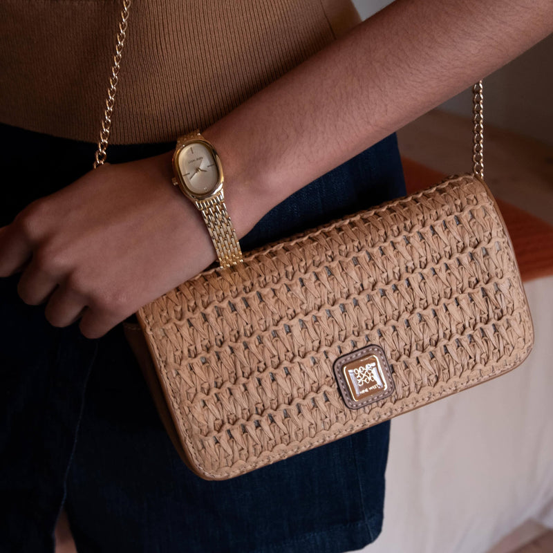 Nine West Women's Nefi Phone Chain Crossbody Small Natural Brandy