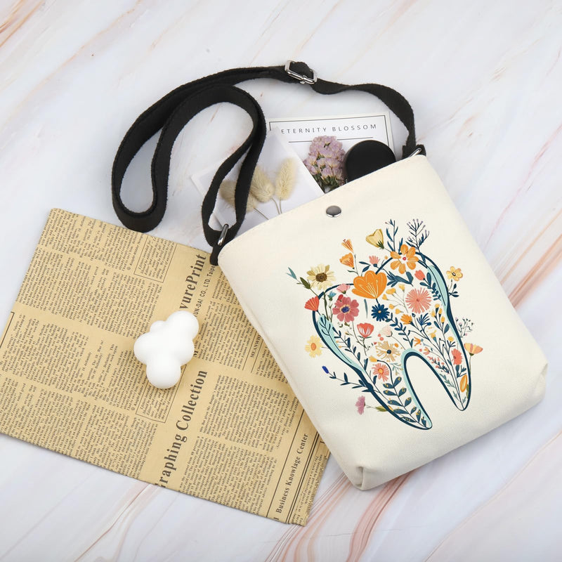 POFULL Teeth Corssbody Bag Dental Hygiene Gift Dental Gift DA Appreciation Gift Dental Assistant Messenger Bag Teeth Flower