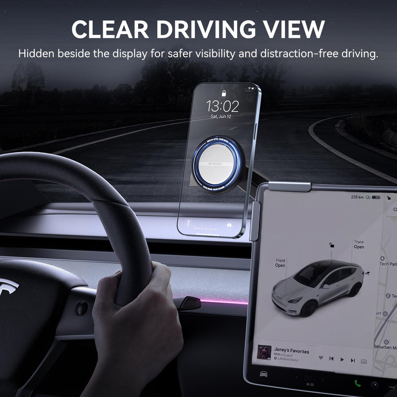 YONZEE Phone Mount for Tesla Model Y, 3, S, X and Cybertruck, Screen Mounted Magnetic Phone Holder, 360° Adjustable Hidden Car Mount, Interior Accessories Compatible with iPhone and Android Phones