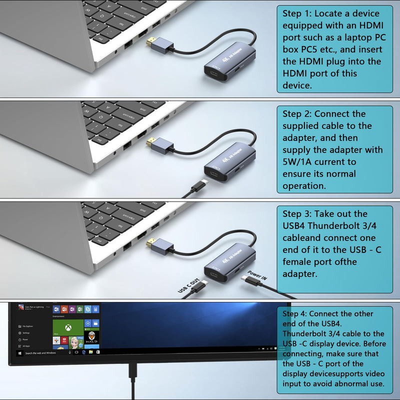 HDMI to USB C Adapter 4K@60Hz for AR Glasses, HDMI Male to USB C Female for XREAL One/Air 2 Pro, VITURE Pro, RayNeo Air 2s, Rokid Max, Switch 2/1, Steam Deck, PS5/4, Xbox, ROG Ally, Portable Monitor