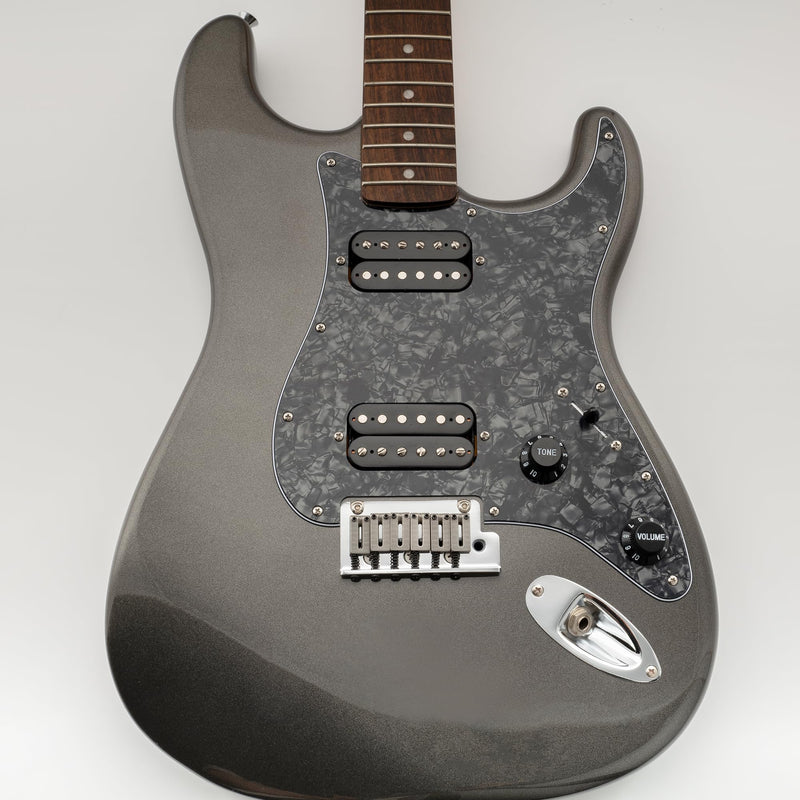 Musiclily Pro 11 Holes ST HH Guitar Pickguard with Round Corner Uncovered Humbucker 2-Pot Layout for Fender Squier Strat Style Electric Guitar, 4Ply Black Pearl