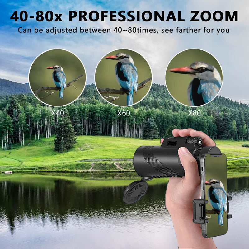 Monocular-Telescope High Powered for Smartphone Monoculars 80x100 for Adults High Definition Monocular Telescope for Stargazing Hunting Wildlife Bird Watching Travel Camping Hiking