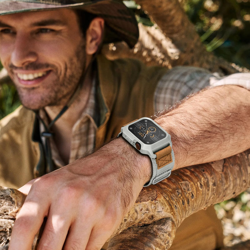 Bundle of the Rugged Nylon Velcro Apple Watch Band (Army Green/Apricot grey)