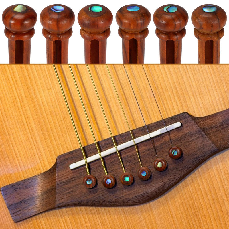 Blisstime 6pcs Rosewood Guitar Bridge Pins Inlaid Abalone Dot Acoustic Guitar Replacement Parts (yellow brown) yellow brown