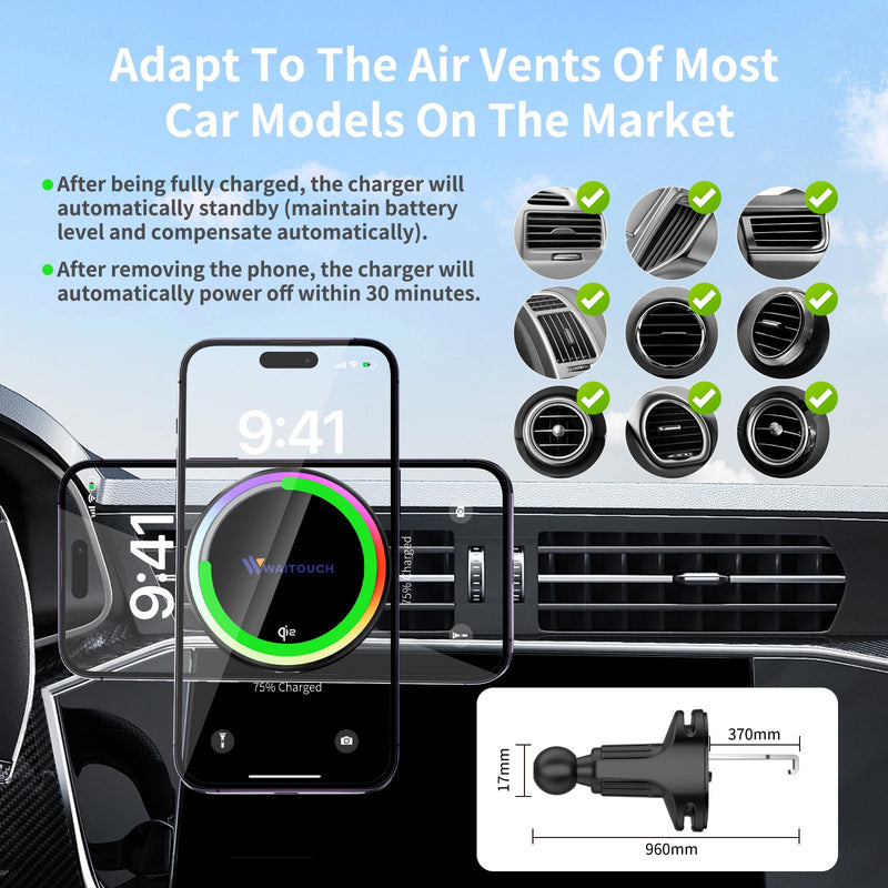 Qi2.2 25W Wireless Car Charger Mount[Fastest Charging Speed] Car Charger for iPhone 16/15/14/13/12 Pro Max/Mini and Others Phone, ice Cooling Charging, Phone Cooler for Car, with Air Vent Holder