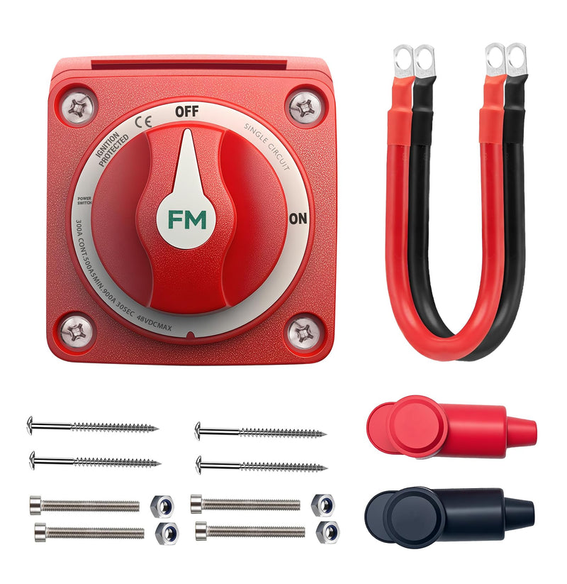 [AUSTRALIA] - 300A Waterproof Battery Disconnect Switch 12V-48V, On/Off Kill Switch for Marine, RV, Car, Boat, Truck, ATV, UTV, Ignition Protected with Cable 300A ON/OFF Single Circuit with Cable 