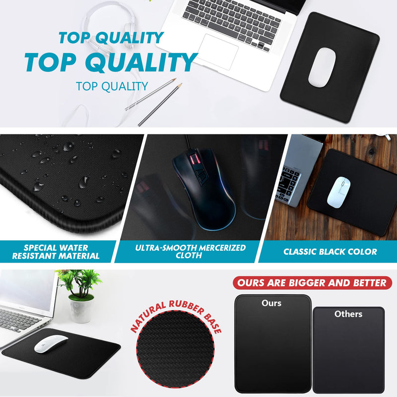 3 Mouse Pad Stitched Edges Premium-Textured Large Mouse Pads Mat Natural Non-Slip Rubber Base Mousepad for Laptop, Computer & PC, 11 x 8.7 inches, Black 3 pcs